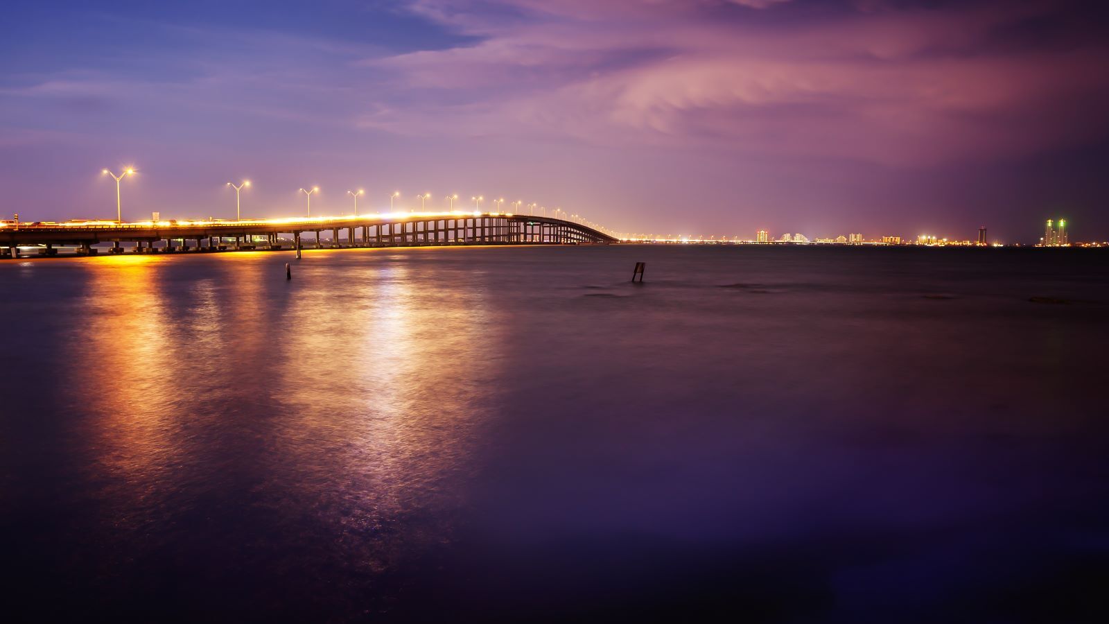 bridge to south padre island at sunset