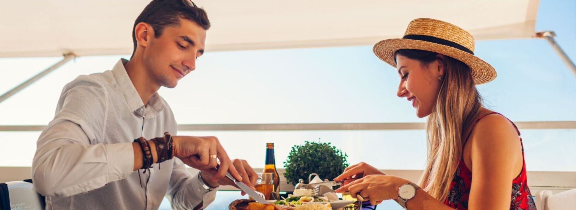 couple dining on seafood